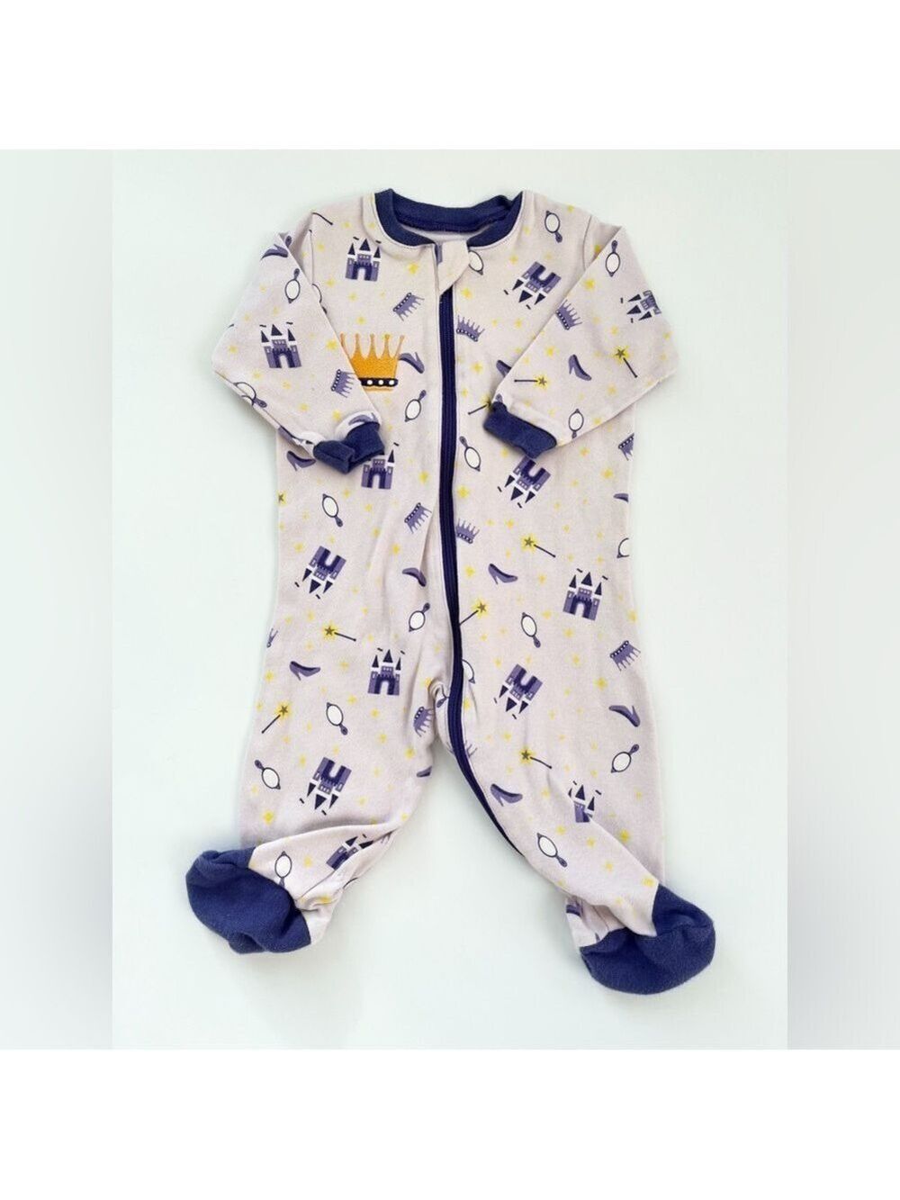 🩵4/$20 Tuffy‎ Purple and Yellow Footies One Piece with Castle Crown Design